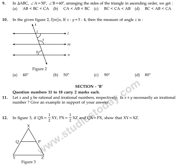 CBSE Class 9 Mathematics Sample Paper Set 53