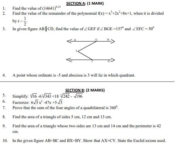 CBSE Class 9 Mathematics Sample Paper Set 64