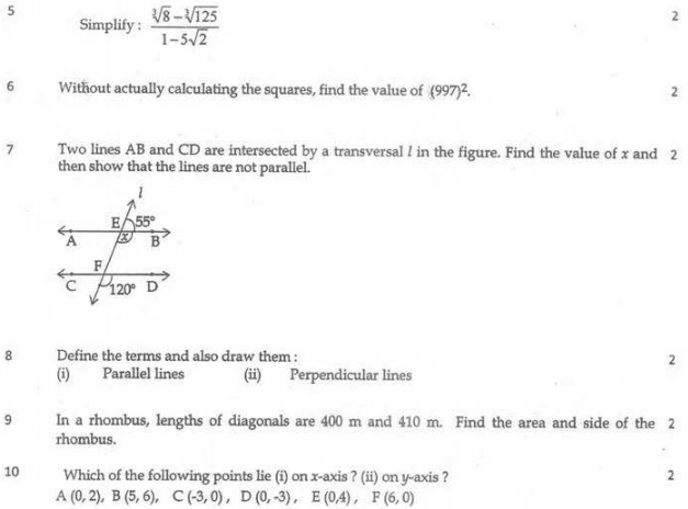 CBSE Class 9 Mathematics Sample Paper Set 65
