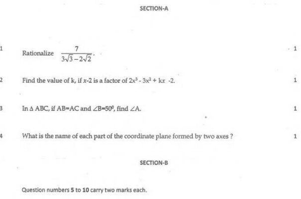CBSE Class 9 Mathematics Sample Paper Set 65