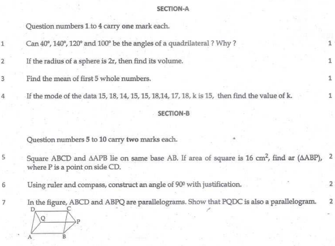 CBSE Class 9 Mathematics Sample Paper Set 66