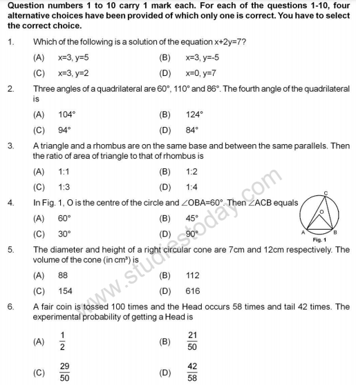 CBSE Class 9 Mathematics Sample Paper Set 8