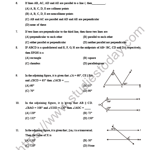CBSE Class 9 Maths Lines and Angles MCQs Set C 4