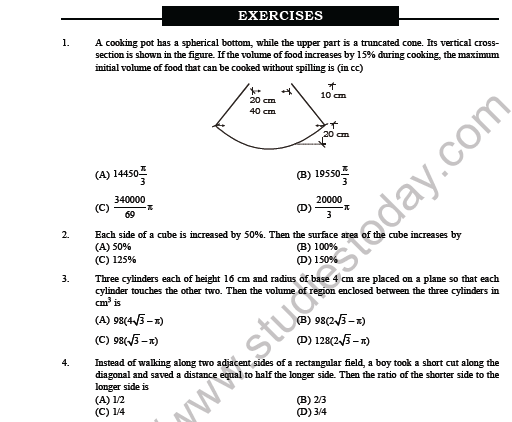 CBSE Class 9 Maths Surface Areas and Volumes MCQs Set G 4