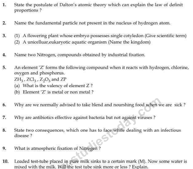 CBSE Class 9 Science Sample Paper Set 8