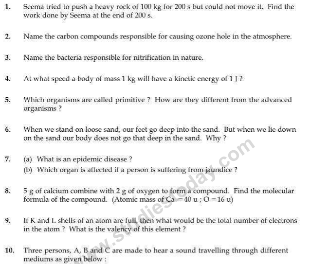 CBSE Class 9 Science Sample Paper Set M