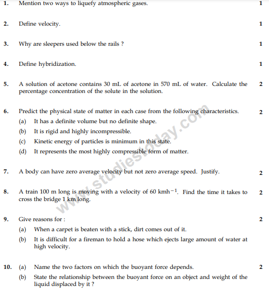 CBSE Class 9 Science Sample Paper Set V