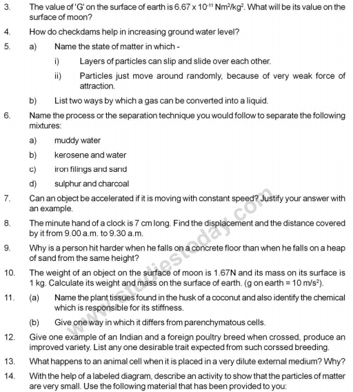 CBSE Class 9 Science Sample Paper Set M Solved