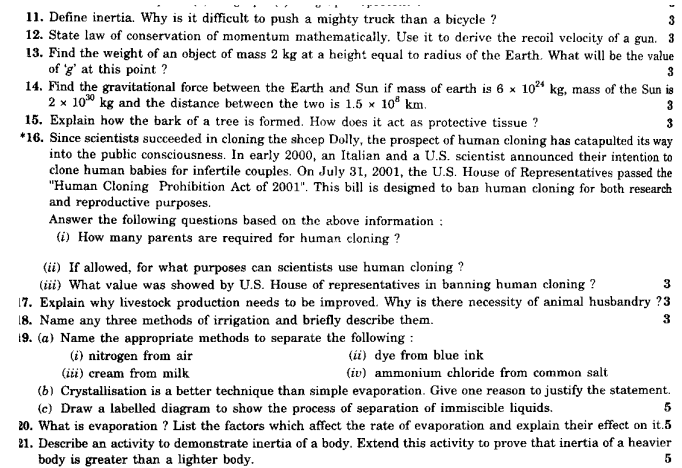 CBSE Class 9 Science Sample Paper V