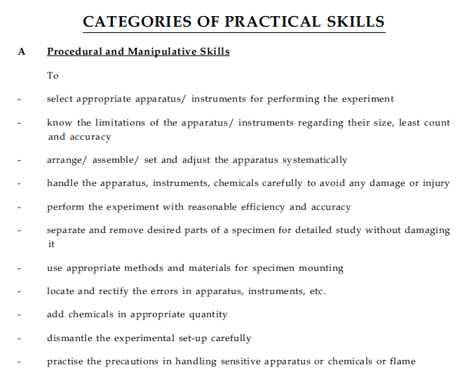 CBSE Class 9 Science and technology Categories of Practical Skills