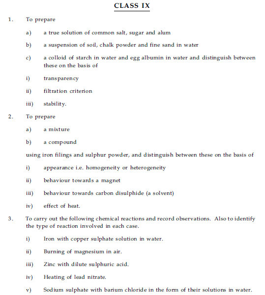 CBSE Class 9 Science and technology List of Experiments
