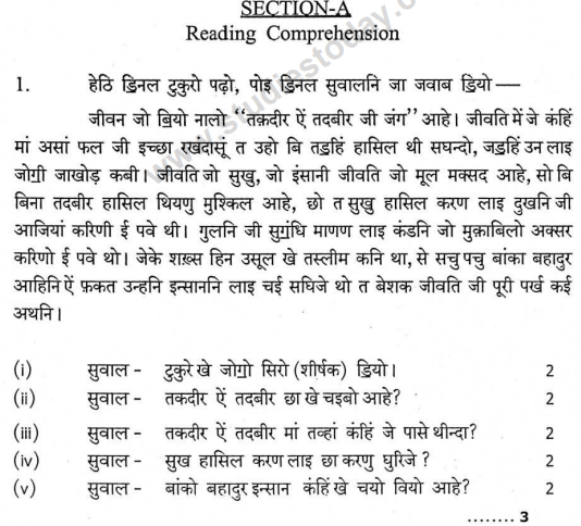CBSE Class 9 Sindhi Sample Paper Set B