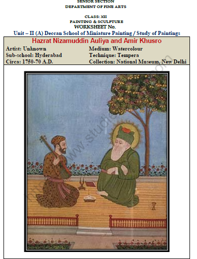 CBSE Class 12 Painting And Sculpture Hazrat Nizamuddin Auliya And Amir Khusro Worksheet