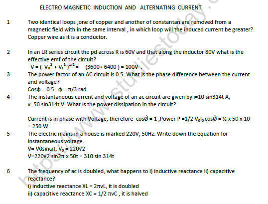 CBSE Class 12 Physics Electromagnetic Induction And Alternating Current Worksheet Set B 1