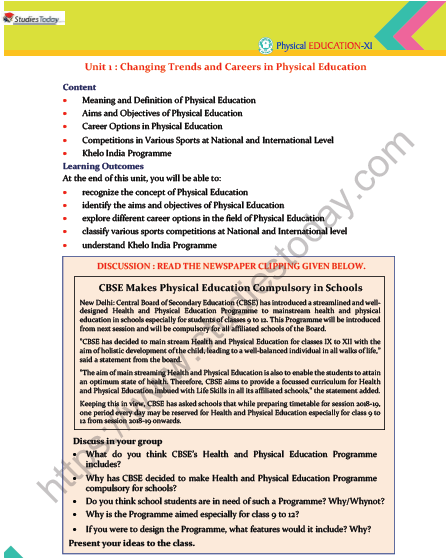 CBSE Class 11 Physical Education Changing Trends and Careers in Physical Education Notes 1