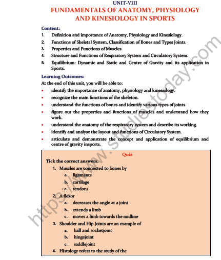 CBSE Class 11 Physical Education Fundamentals of Anatomy Physiology And Kinesiology In Sports Notes 1