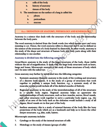 CBSE Class 11 Physical Education Fundamentals of Anatomy Physiology And Kinesiology In Sports Notes 2