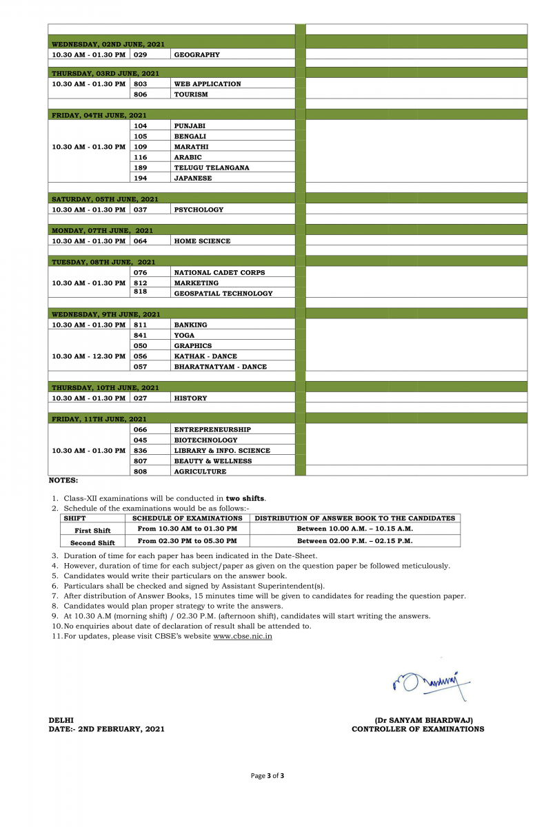 class 12 datesheet