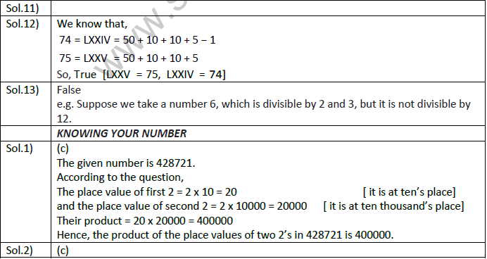 NCERT Class 6 Mathematics Chapter 1 Number System Exemplar Solutions