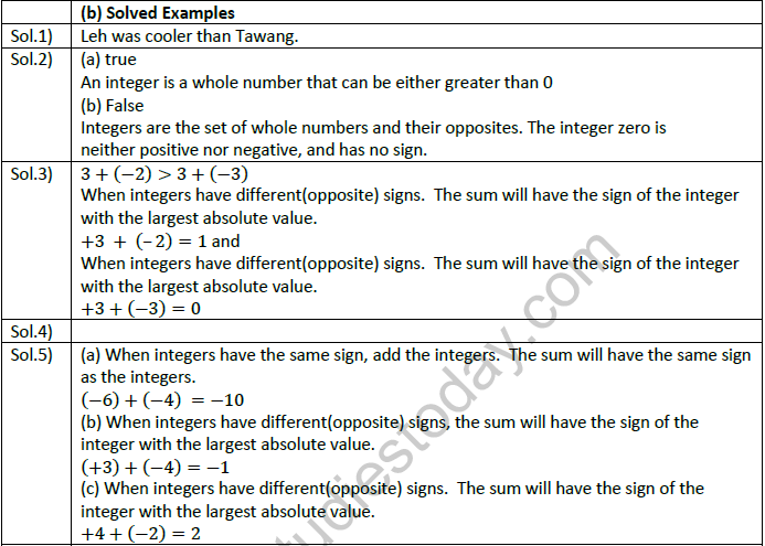 NCERT Class 6 Mathematics Chapter 3 Integers Exemplar Solutions