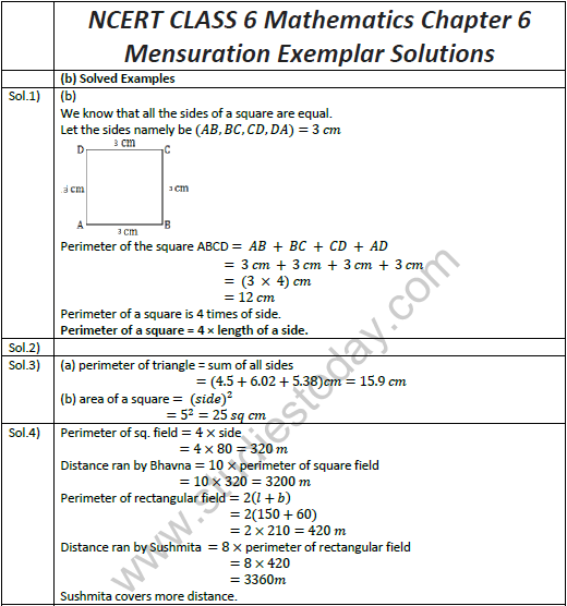 NCERT Class 6 Mathematics Chapter 6 Mensuration Exemplar Solutions