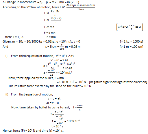 NCERT Exemplar Solutions Class 9 Science Force and Laws of Motion