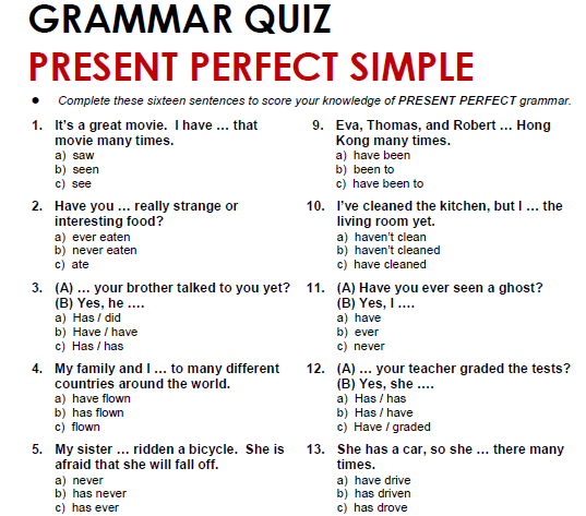 PRESENT PERFECT (HOME) 1