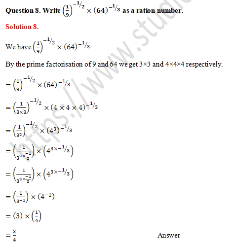 RD Sharma Solutions Class 9 Chapter 2 Exponents of Real Number