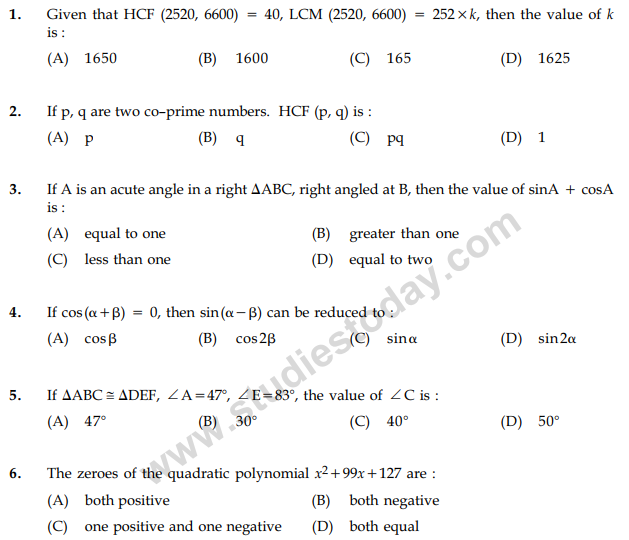 CBSE Class 10 Mathematics Sample Paper 2013 Set O