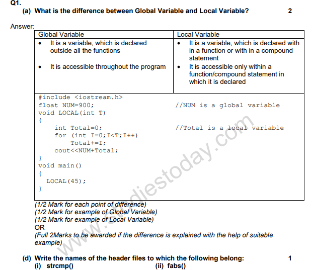 CBSE Class 12 Computer Science Sample Paper 2009 Set F