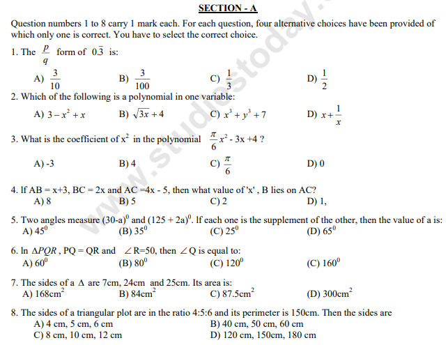 CBSE Class 9 Mathematics Sample Paper 22