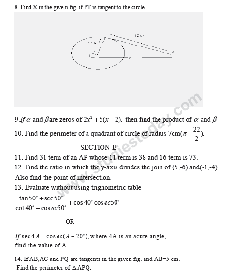 CBSE Class 10 Mathematics Sample Paper 2013 (14) 2