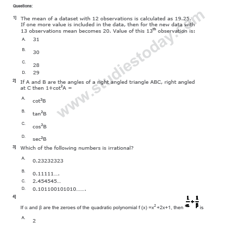 CBSE Class 10 Mathematics Sample Paper 2013-14 SA 1 (4) 1