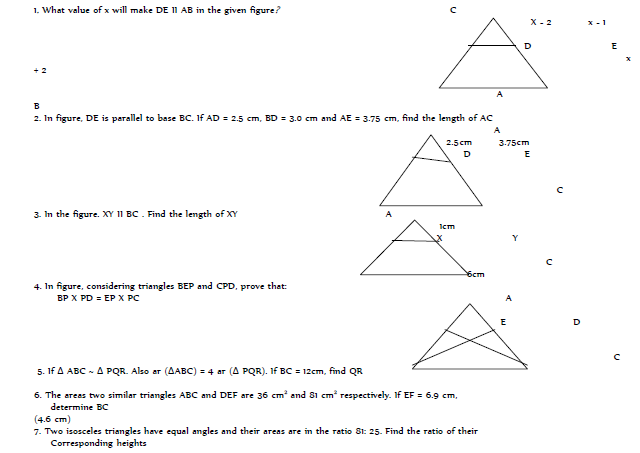 CBSE Class 10 Mathematics Worksheet - Triangles (4) 1