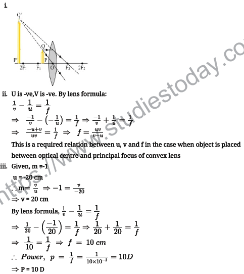 CBSE Class 10 Physics Reflection Refraction Of Light Worksheet