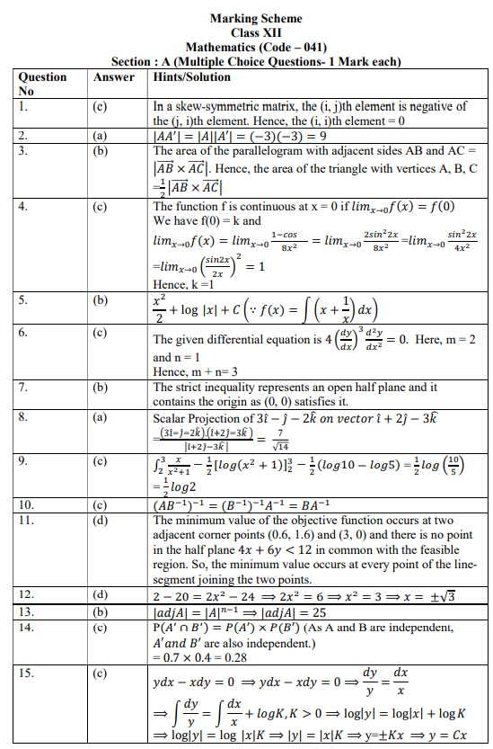 CBSE Class 12 Mathematics Sample Paper 2023 Solved