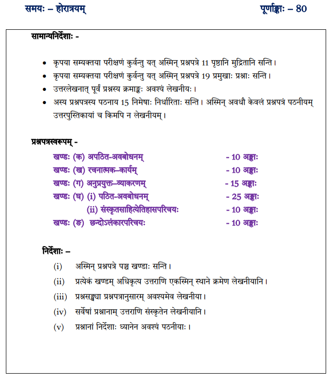 CBSE Class 12 Sanskrit Elective Sample Paper 2023 with Answers