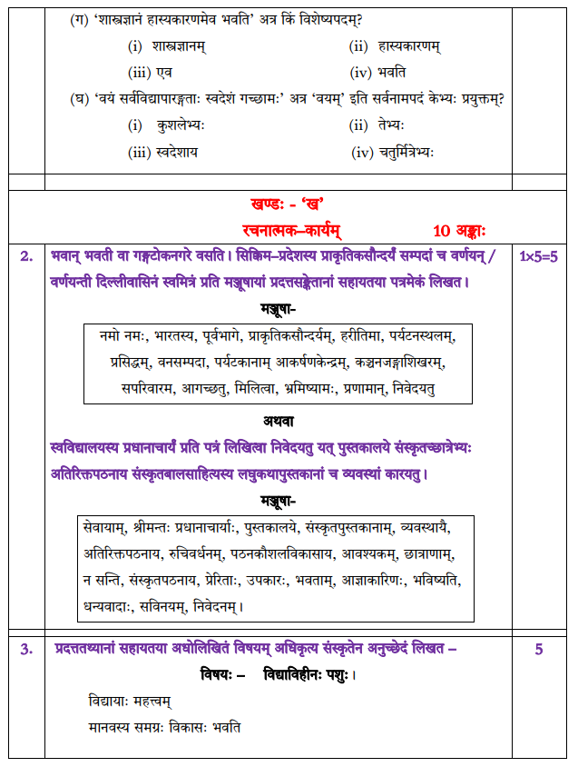 CBSE Class 12 Sanskrit Elective Sample Paper 2023 with Answers