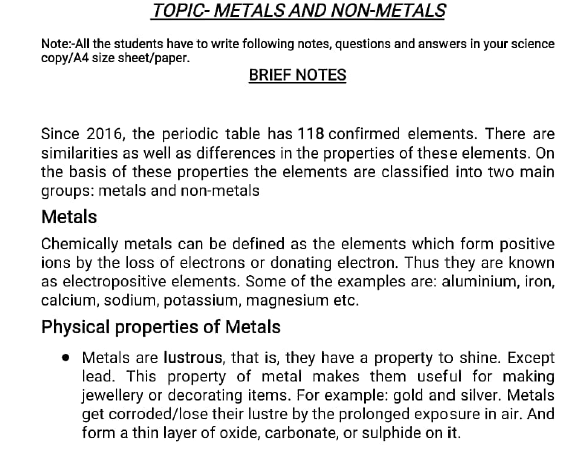 class 10 chemistry notes1 metals nonmetals 1