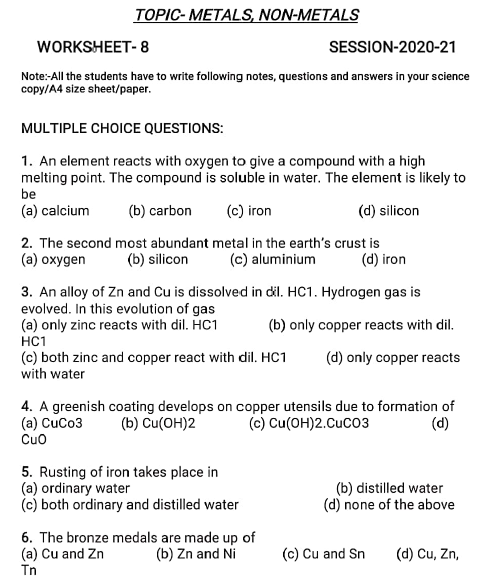class 10 chemistry worksheet 8 1