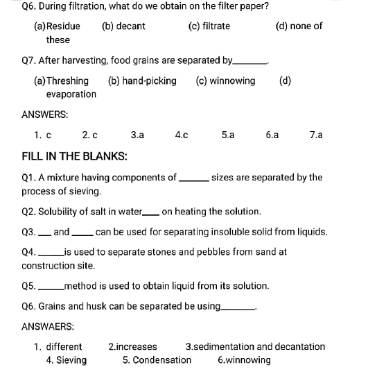 class6 science worksheet 6 2