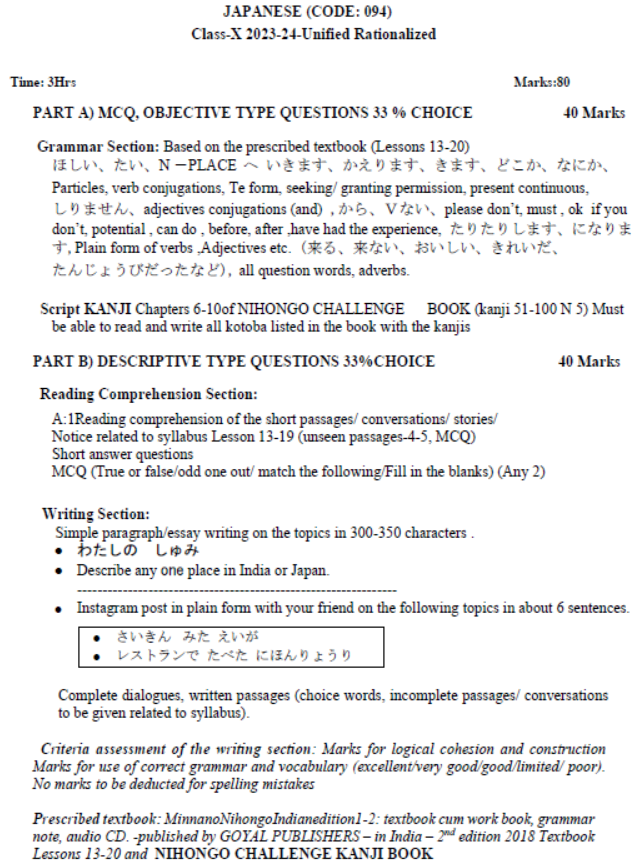 CBSE-Class-10-Japanese-Syllabus-2023-2024