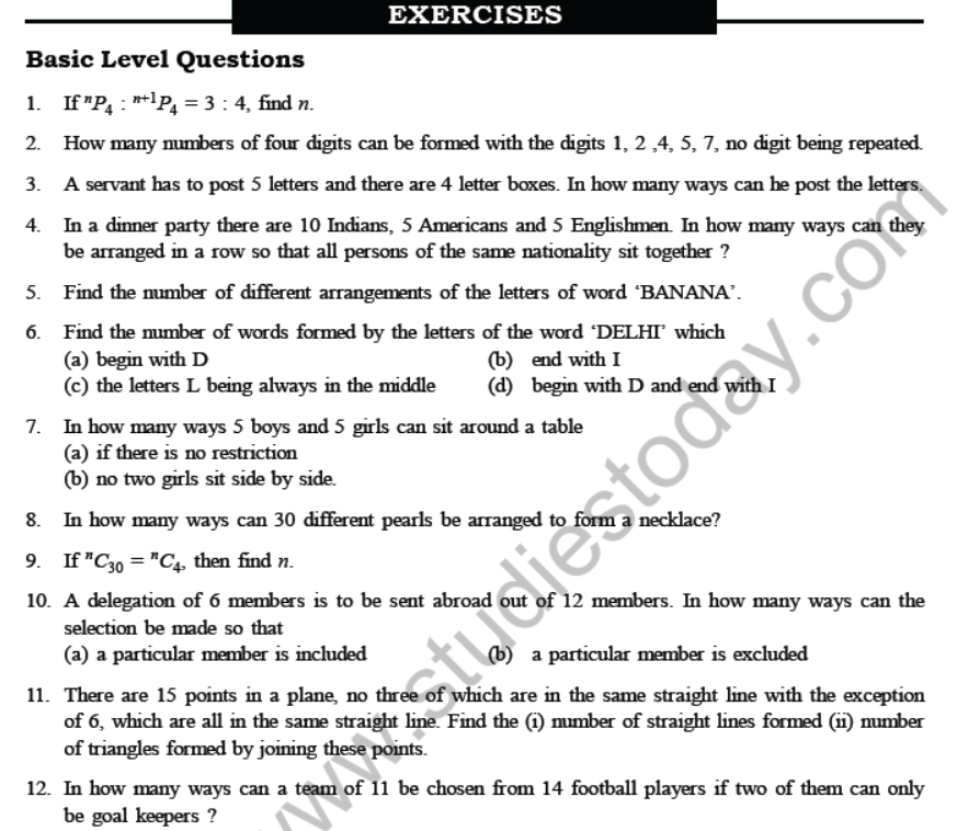 CBSE Class 11 Permutation and Combinations