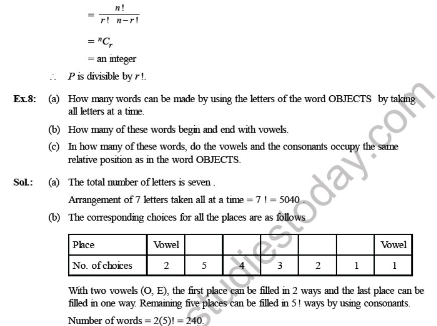 CBSE Class 11 Permutation and Combinations