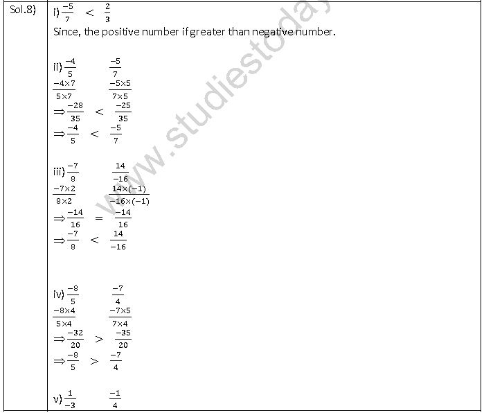 NCERT Solutions Class 7 Mathematics Chapter 9 Rational Numbers