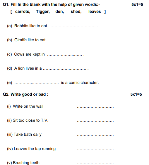 Cbse Class 1 General Knowledge Sample Paper Set B