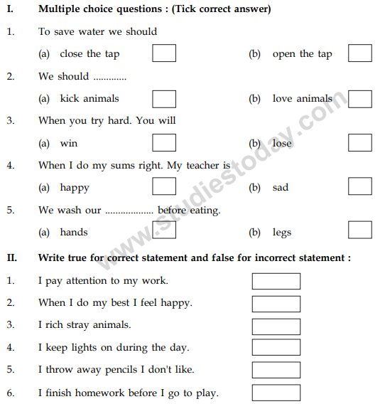 value education question paper with answers class 10