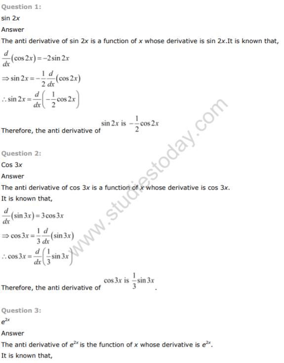 class 12 maths ncert solutions integrals 7.2