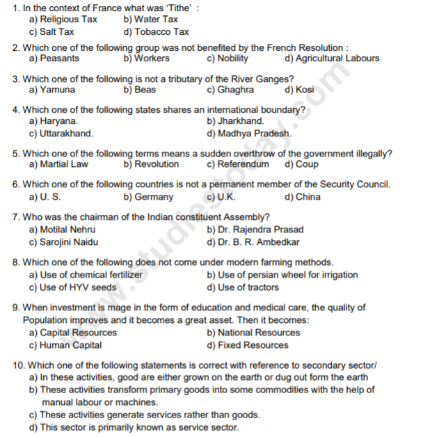 class_9_Social_Science_Question_paper_7