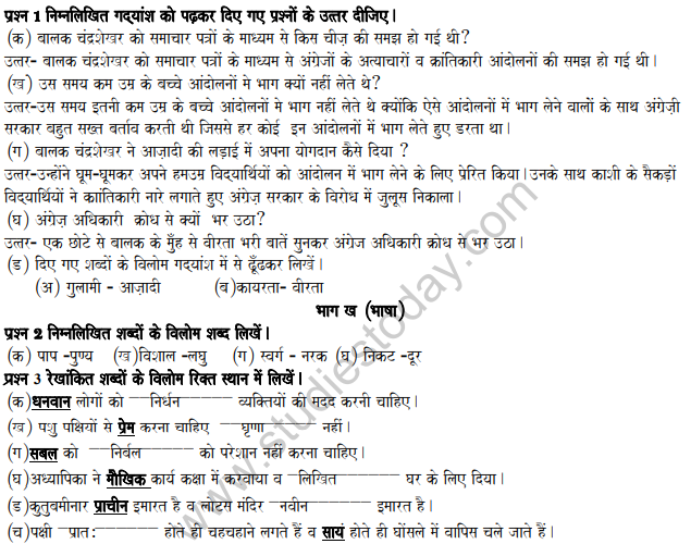 CBSE Class 5 Hindi Sample Paper Set A